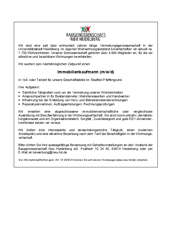 Stellenausschreibung